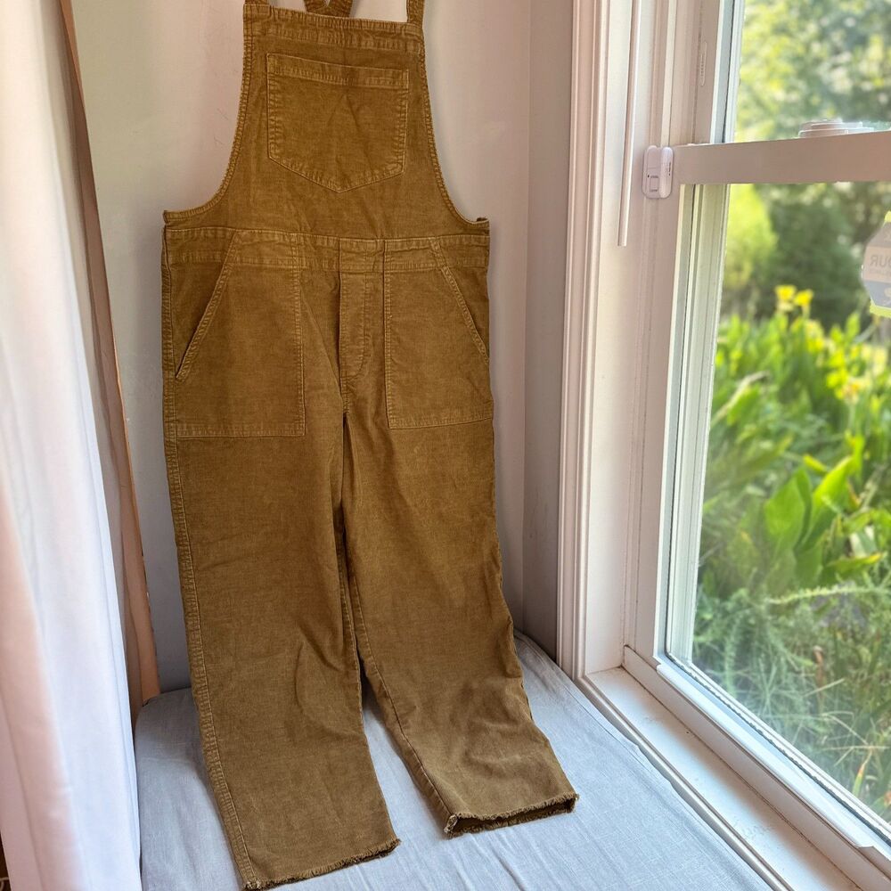Aerie Women's Medium Brown Corduroy Overalls Adjustable Straps Fall Raw Hem - Picture 6 of 11
